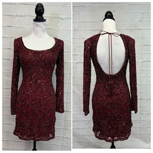 Sherri Hill Burgundy Sequin Mini Dress